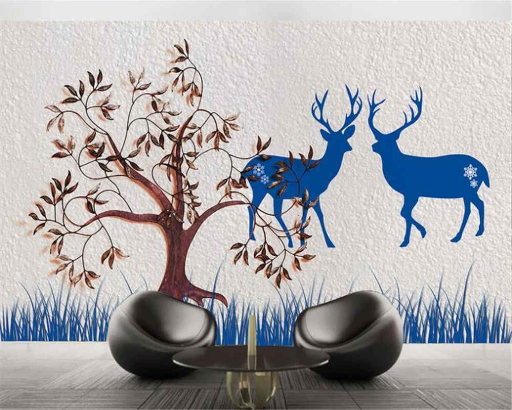 

beibehang Fashion senior home decoration painting personality wallpaper tree elk bedroom background wall wallpaper for walls 3 d