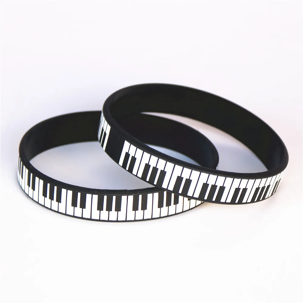 1PC Hot Sale Black White Printed Piano Keycboard Silicone Wristband Music Note Bracelet &Bangles for Music Lover Fans Gift SH081