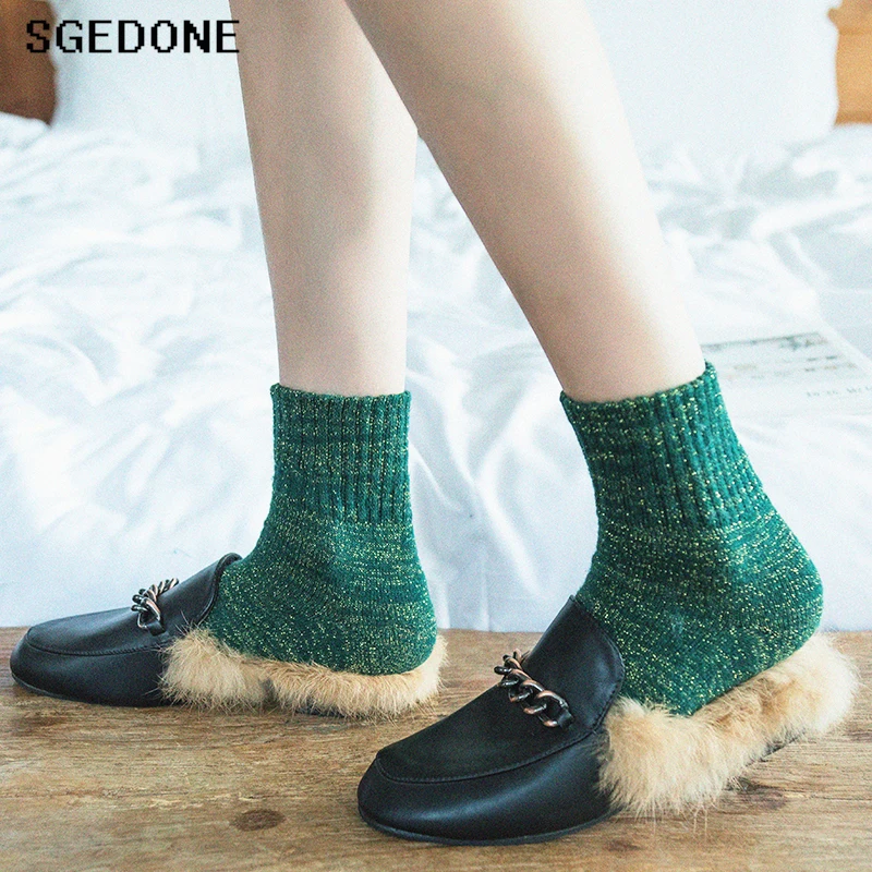 2018 New Fashion Thin Gold Silver Bling Bling Shining Socks Literary Retro College Wind Socks For Campus Students Young Ladies