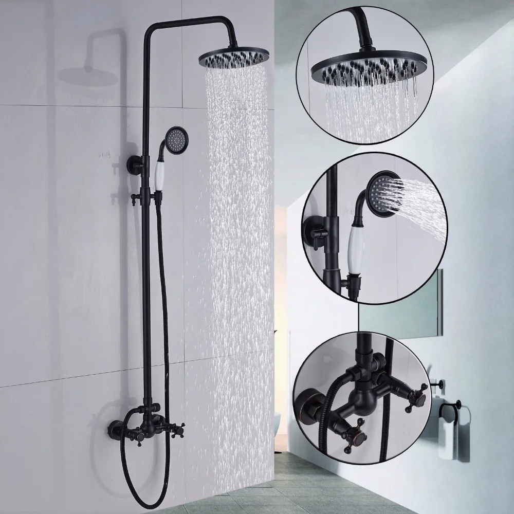 Bathroom Rainfall Shower Faucet Set Mixer Tap With Hand Sprayer Wall Mounted Double Handles Shower Mixer Set KD210