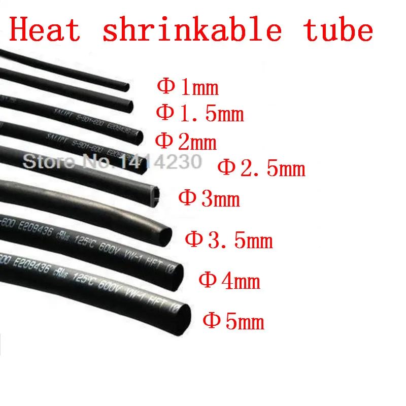 5 Meter/lot 2:1 Black 1mm 1.5mm 2mm 2.5mm 3mm 3.5mm 4mm 4.5mm 5mm 6mm 7mm 8mm 9mm DIY Repair Cable Heat Shrink Tubing Tube