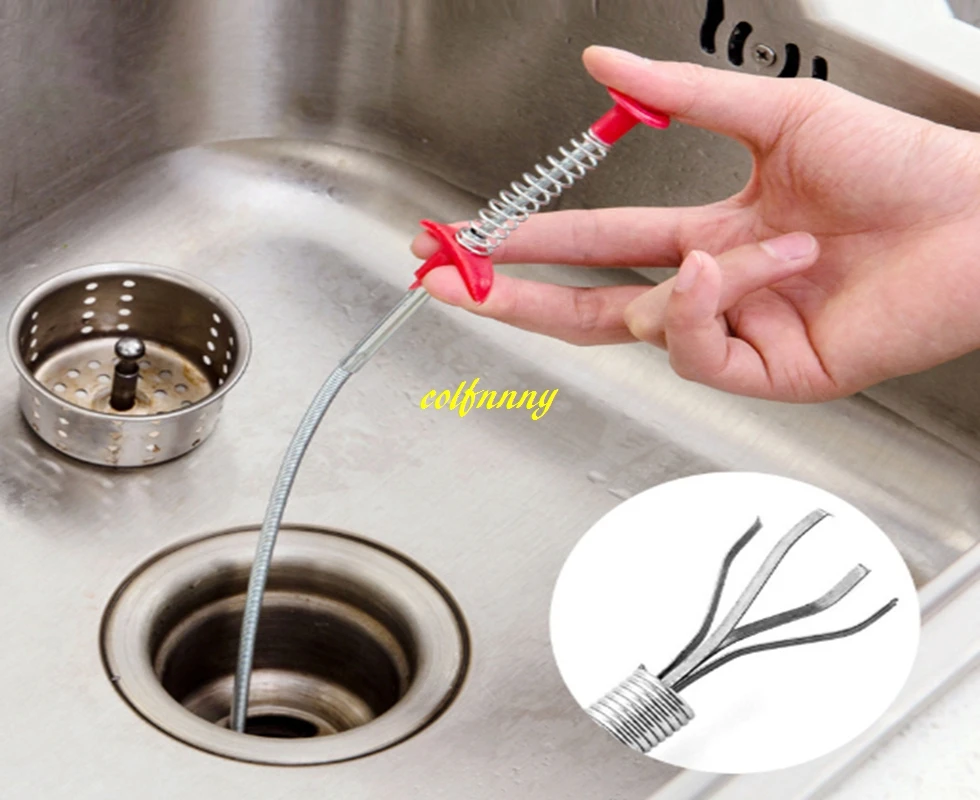 300pcs/lot Fast shipping 60cm Wire Strip Drainage Pipe Sewer Clean Hook Pipeline Dredge Device Kitchen Toilet tool