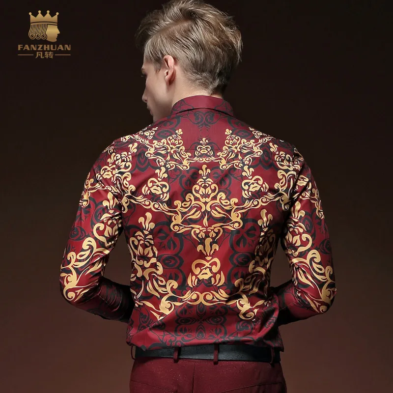 Fanzhuan Free Shipping New fashion palace casual spring flower men male red personality long sleeved printed shirt blouse 15227