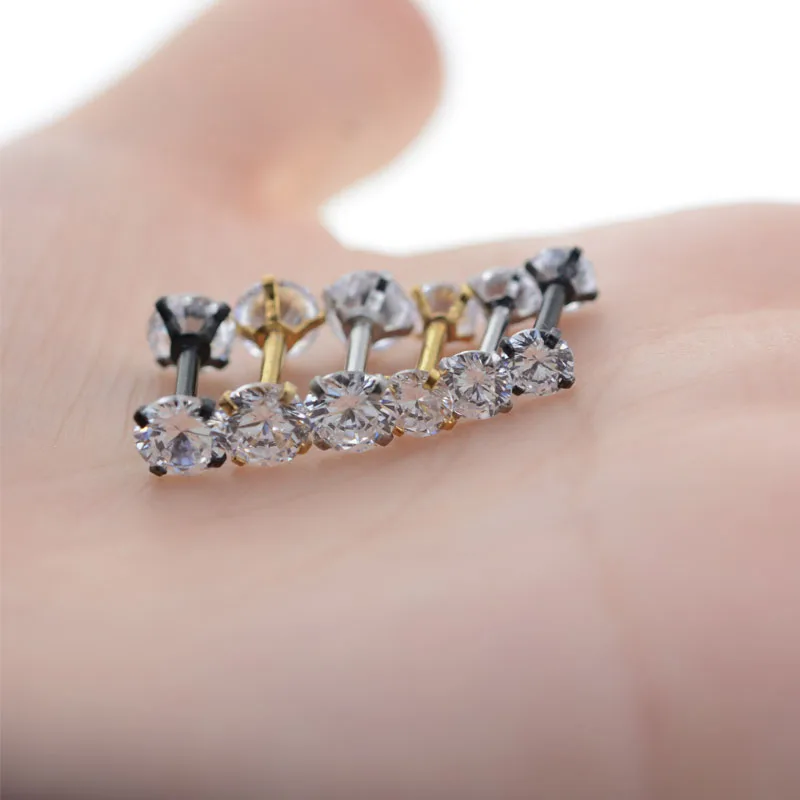 1Pc Double Round Zircon Tragus Earring 2-5mm Zircon Anodized Internally Threaded Prong Gem Monroe 16G Tragus Helix Ear Piercing