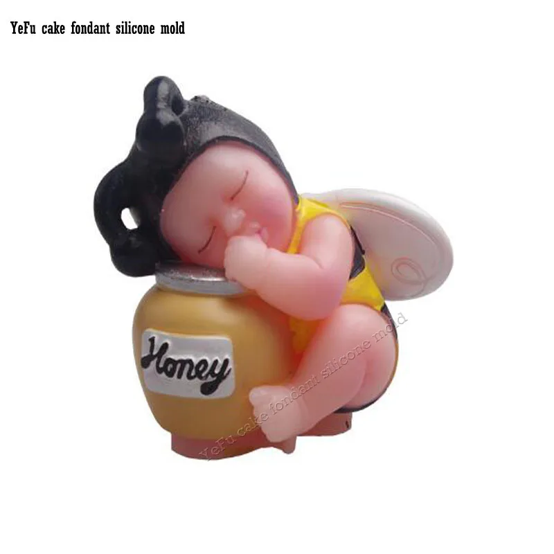 3D Sleeping baby Bee birthday cake decorating tools fondant molds sugar craft chocolate bakeware F0874