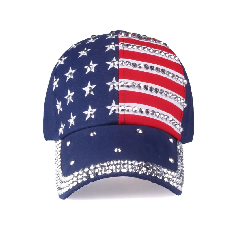 [YARBUU] The American Flag Baseball Caps 2022 Fashion Hat For Men Women The Adjustable Cotton Cap Rhinestone Star Denim Cap Hat