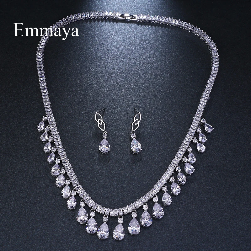 

Emmaya Trendy Jewelry Design Romantic White Gold Color Water Drop AAA Cubic Crystal Wedding Jewelry Sets For Brides Jewelry Gift