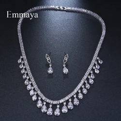 Emmaya Trendy Jewelry Design Romantic White Gold Color Water Drop AAA Cubic Crystal Wedding Jewelry Sets For Brides Jewelry Gift