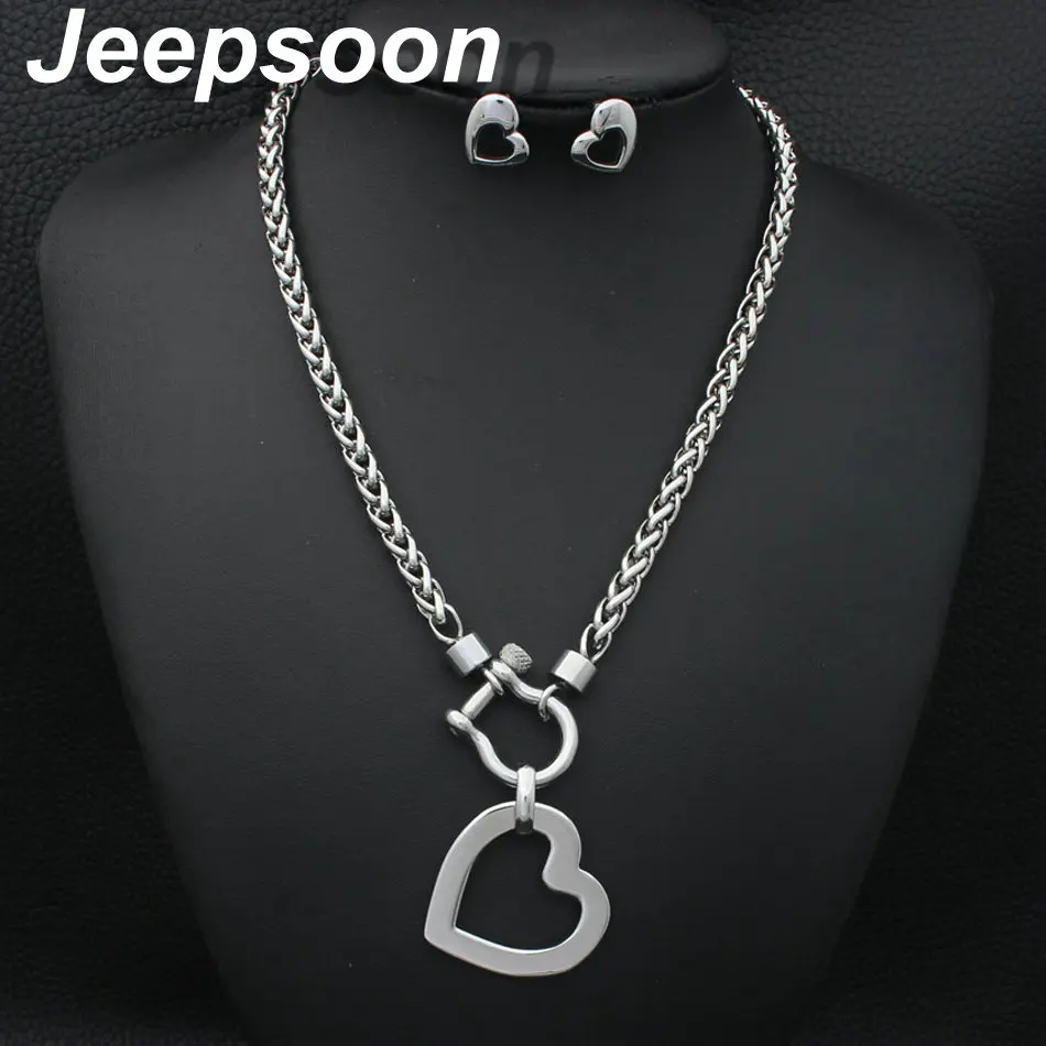 Newest Stainless Steel fashion Heart Jewelry 2 colors Necklace And Earrings sets for women SBJJGBED