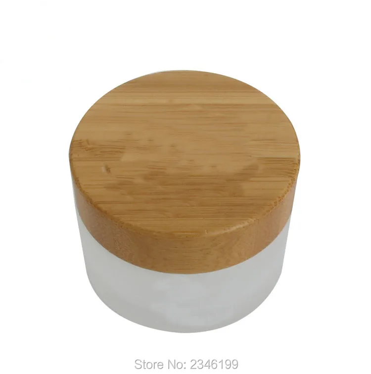 30g 50g Frost Glass Jar with Bamboo Lid Cosmetic Cream Sub Bottle Glass Packaging Bottles with Wooden Cap, 10 Pieces/Lot.