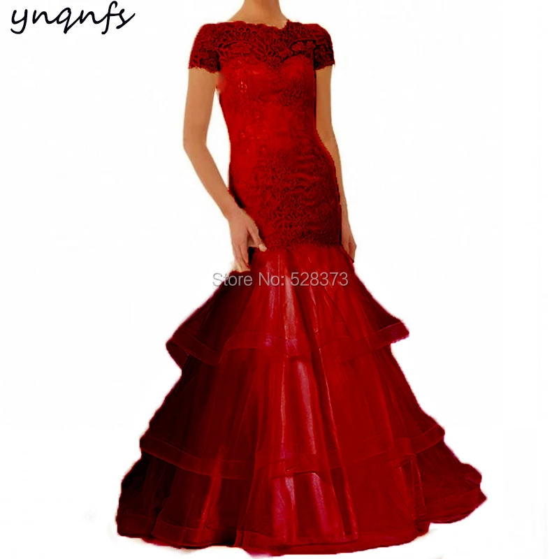 

YNQNFS Dress Party Guest Wear Elegant Ruffles Mother of the Bride Dresses with Sleeves Red/Gold/Brown/Purple/Burgundy MD333