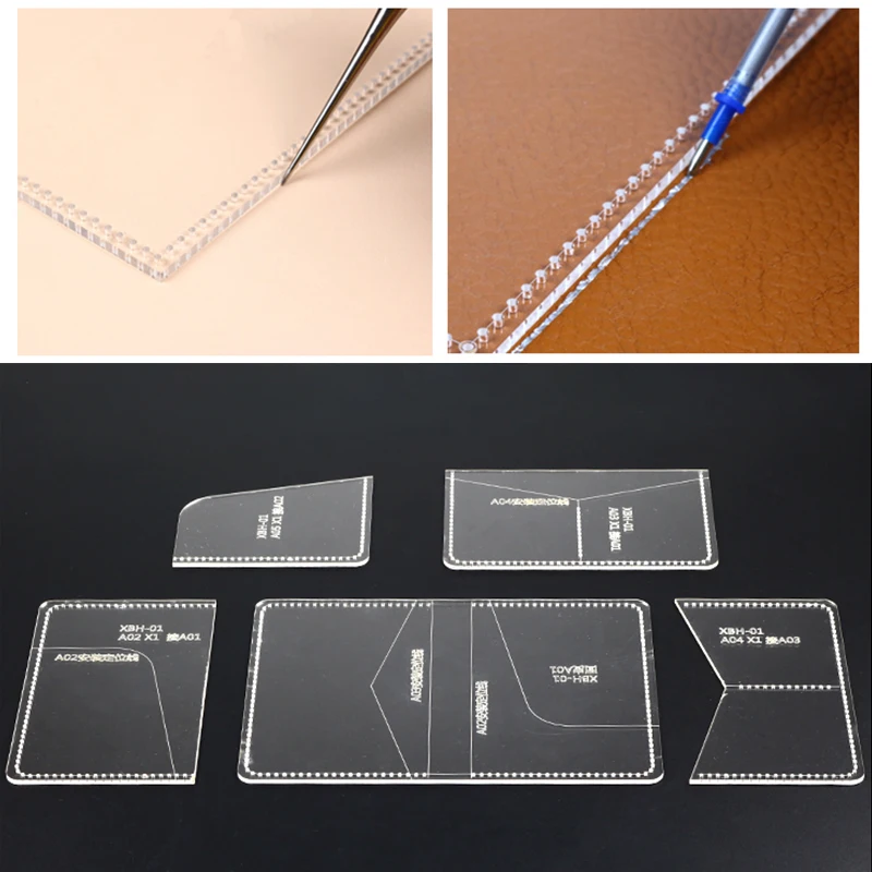 YOMDID 5pcs Acrylic Wallet Card Bag Transparent Templates Leather Craft Pattern Stencil Leather Tool acrylic leather template