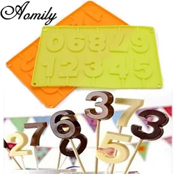 Aomily 0-9 Numbers Lollipop Mold DIY Bakeware Silicone 3D Handmade Pop Sucker Sticks Lolly Candy Chocolate Mold With Stick Shape