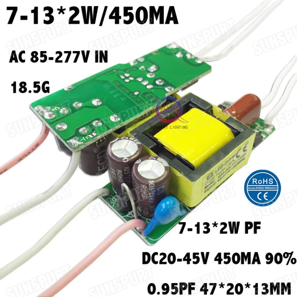 

5 Pieces Isolation 20W AC85-277V LED Driver 7-13x2W 450mA DC20-45V LED PowerSupply Constant Current LED Bulb Lamp Free Shipping