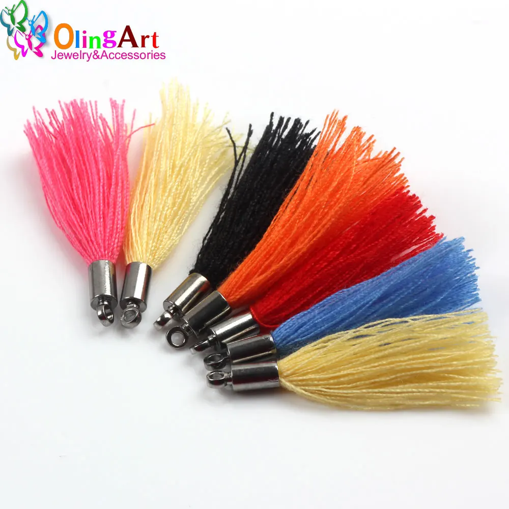 OlingArt 30/25/20/15mm 20Pcs Gun black hat Mix Color Cotton Tassel Necklace Earring For Jewelry Making Straps Keychain Charms