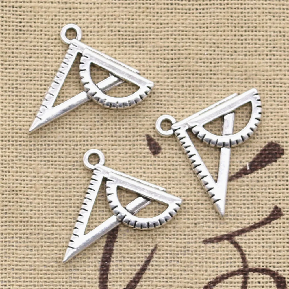 12pcs Charms Study Ruler Triangle Triangular 19x24mm Antique Silver Color Pendants Making DIY Handmade Tibetan Finding Jewelry