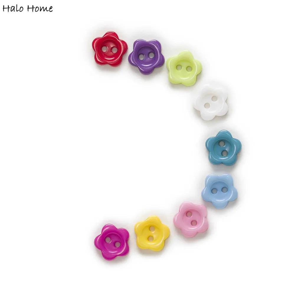 100pcs Mixed Color 2 Hole Flower Resin Buttons Clothing Home Decor Sewing Scrapbooking 11mm