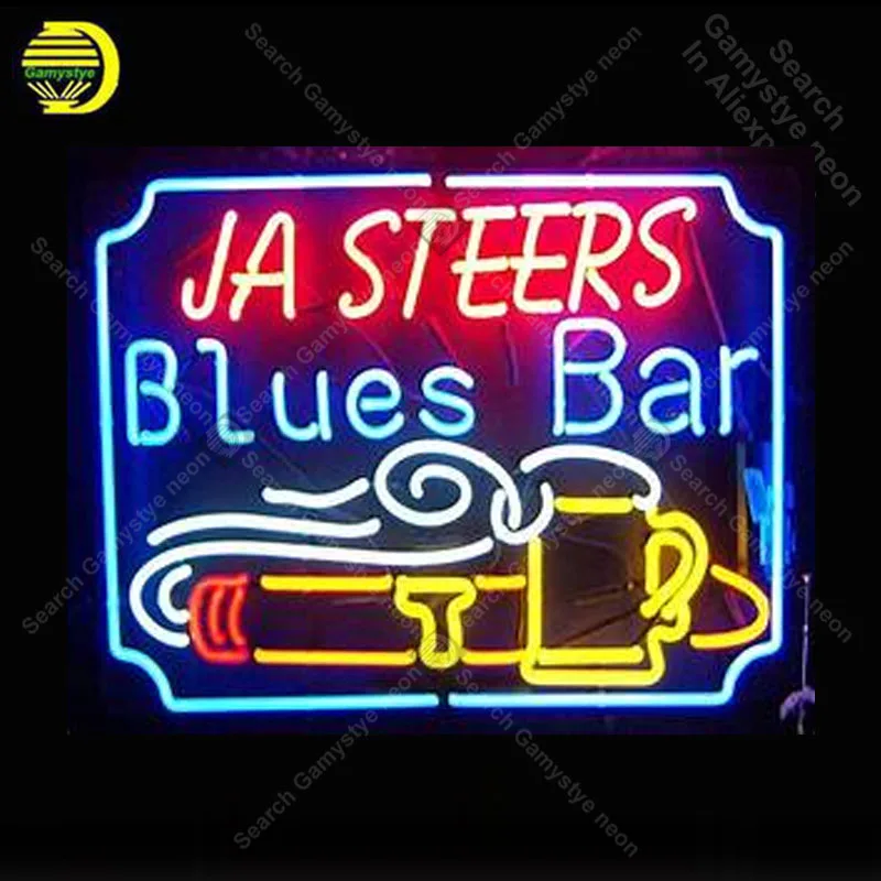 

NEON SIGN For JA STEERS Blue Bar GLASS Tube Decor beer Room Windows Handcraft Restaurant Light Sign lamps anuncio luminoso Lamps