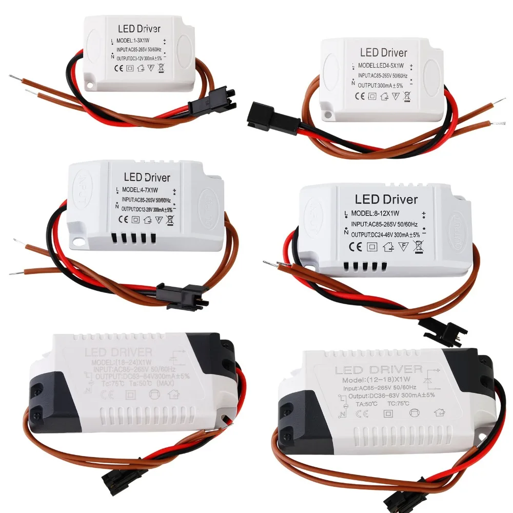 Hot 1-3W 4-5W 4-7W 8-12W 18-24W LED Constant Current Driver 85-265V Power Supply Output 300mA External Drive For LED Downlight