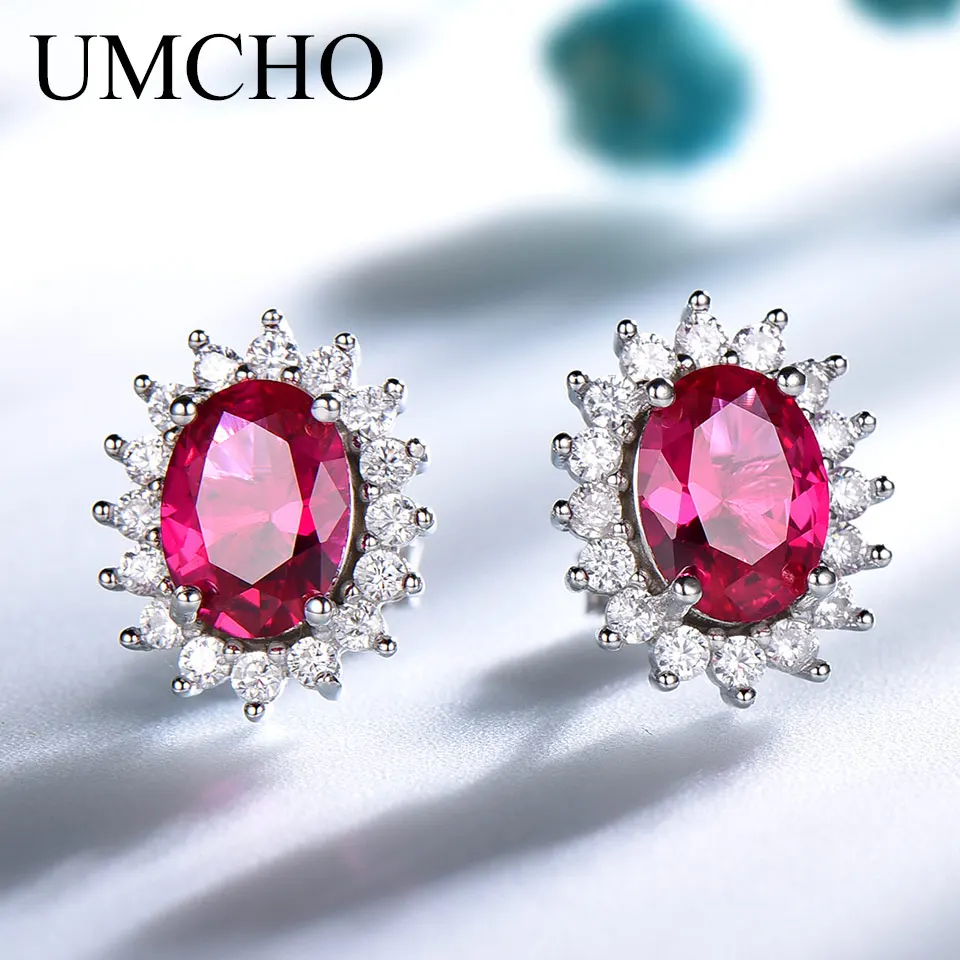 

925 Sterling Silver Earrings Nano Ruby Stud Earrings 6*8mm Oval Stud Earrings Engagement