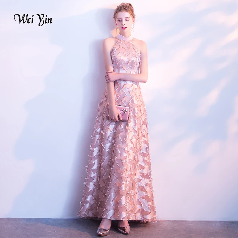 

weiyin 2021 Elegant Pink Long Evening Dress Sexy Lace Floor-length Prom Party Gown Formal Dresses Vestido De Festa WY1208