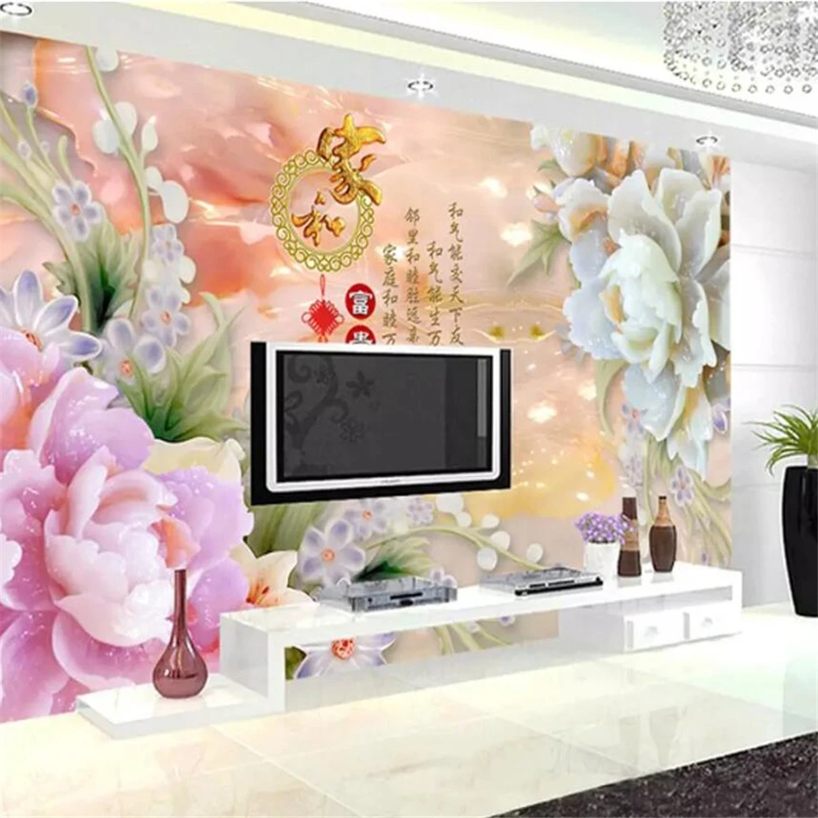 

beibehang papel de parede Custom Wallpaper 3d Photo Mural Stereo House and Fugitive Jade Carving Peony Lily background wallpaper