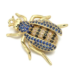 22*23mm Best Quality Brass Cubic Zirconia Beetle Charms Pendants Diy Jewelry Findings, Mixed Color, Hole: 1.2mm, Model: VD288