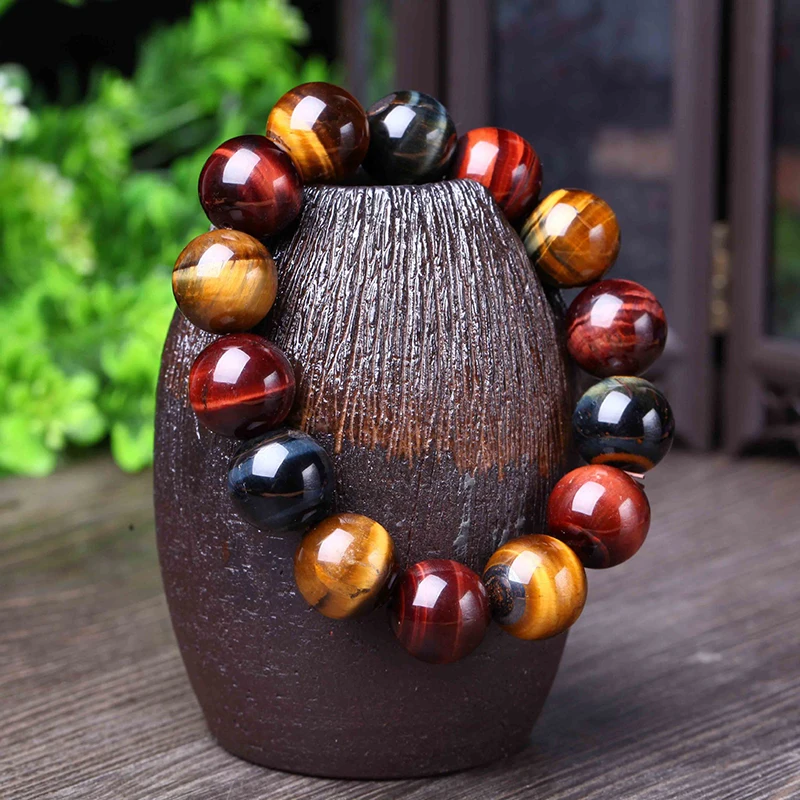 Natural Colorful Tiger Eye Stone Bracelets 12-18mm Beads Crystal Bracelet for Men Women Lucky Fashion Jewelry