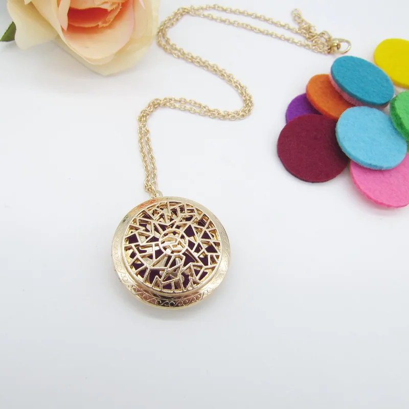 Geomatrical Hollowed Design Women`s Fashion Perfume and Essential Oil Diffuser Box DIY Necklace in 4 colors