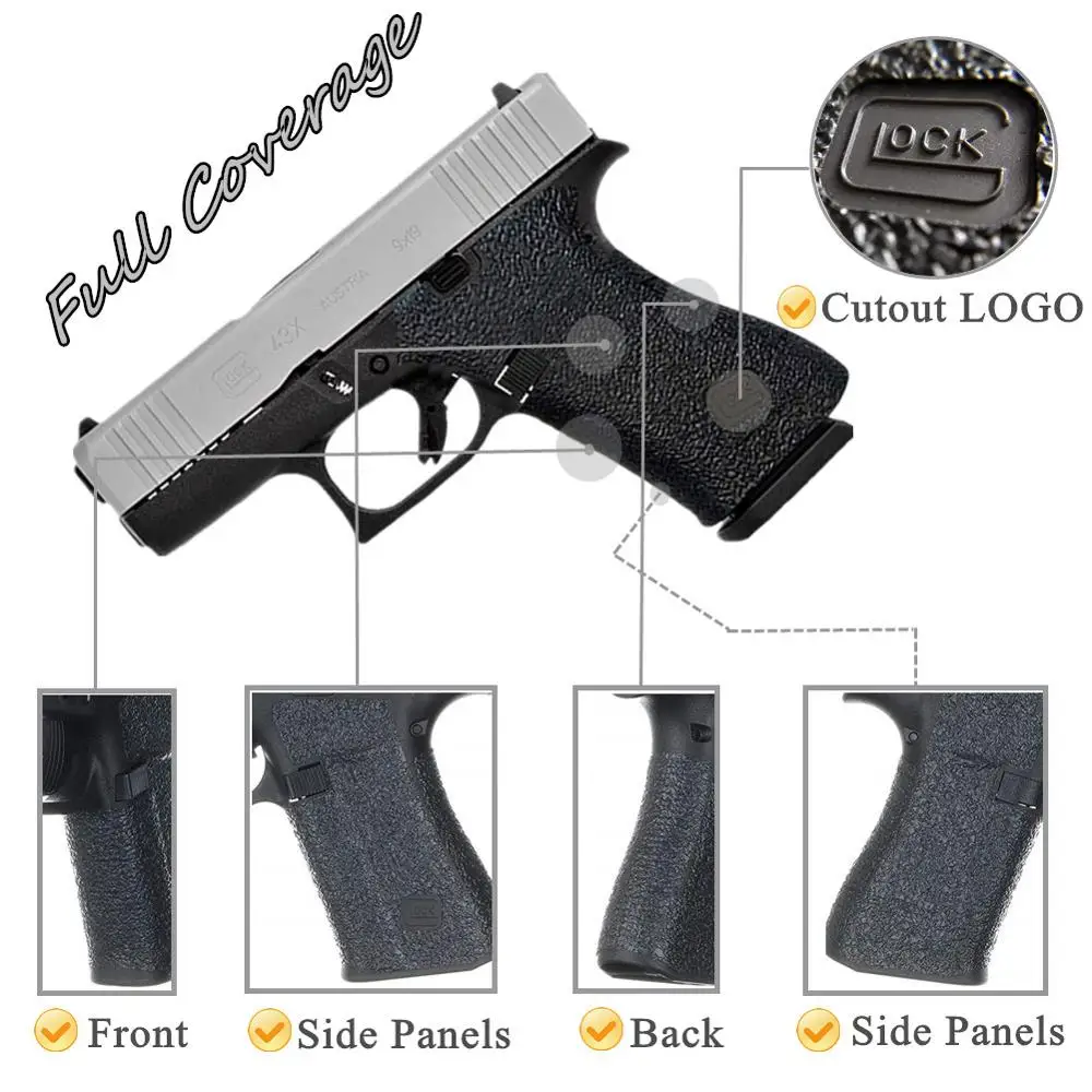 Poignée en Caoutchouc Bergame Personnalisée pour Glock 43 43X 48, Ruban Adhésif pour Cadre d\'Arme de Poing, 9mm, Extension de Magazine, Bande Non