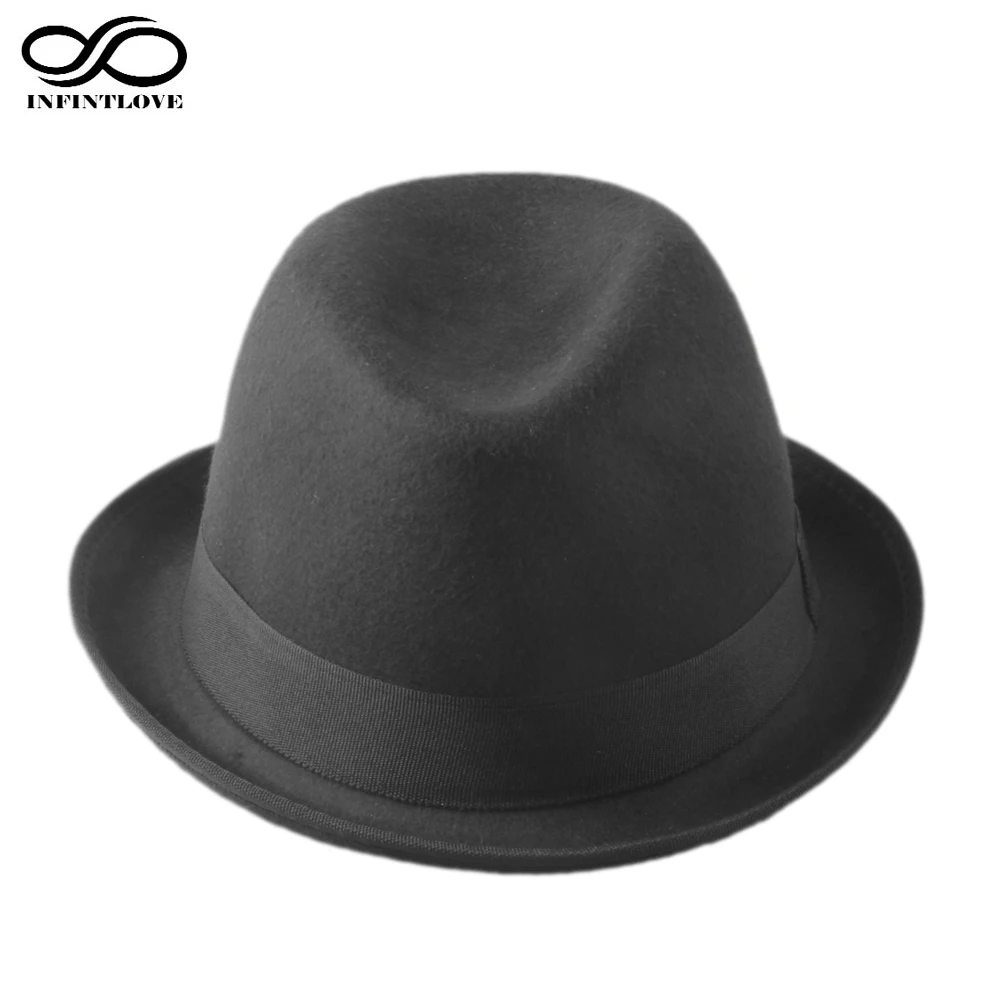 LUCKYLIANJI Retro Hard Felt Women Men Fold Brim Billycock Sag Top Bowler Derby Jazz Fedora Hat (One Size:57cm)