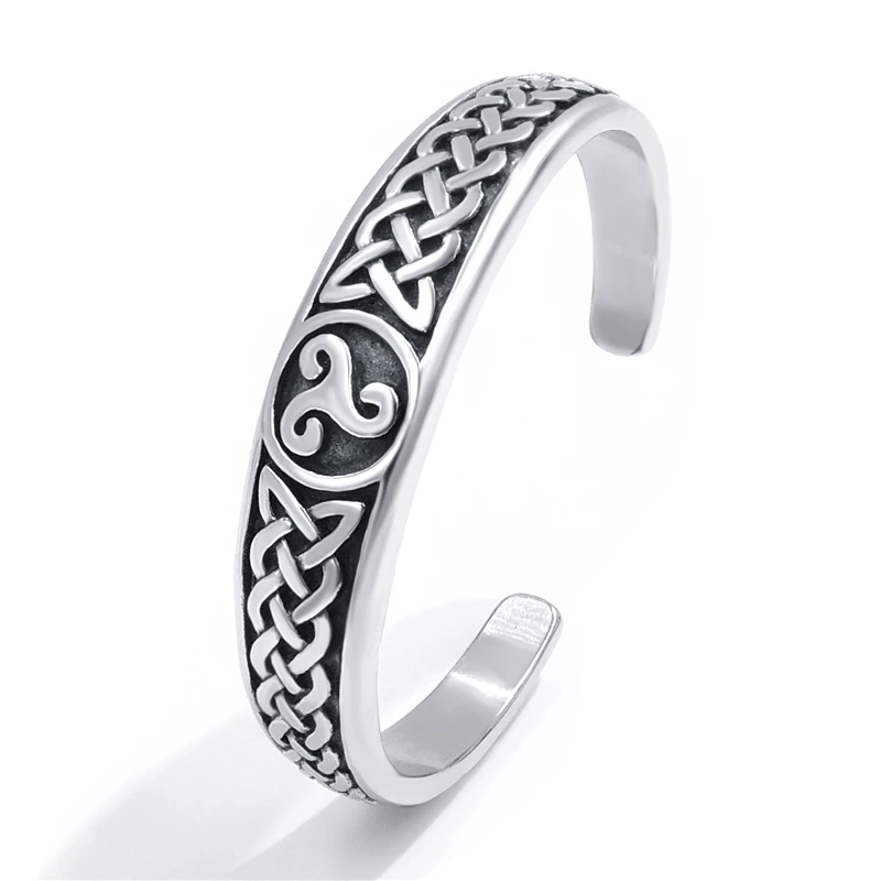 Elfasio Womens Mens stainless steel Bracelet Silver Tone Classic Celtic Knot with Irish Pattern Jewelry