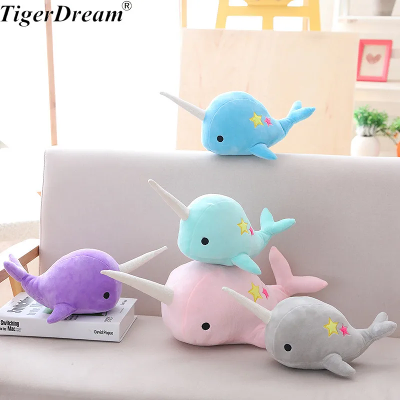 

Soft Stuffed Sea Animals Plush Toys Cute Whale With Horn Doll Kawaii Shark Pillow Christmas Gift For Kids Home Decor 5 Colors