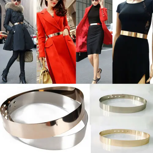 HOT Women Adjustable Metal Waist Belt Metallic Bling Gold Silver Color Plate Vintage Lady Simple Belts