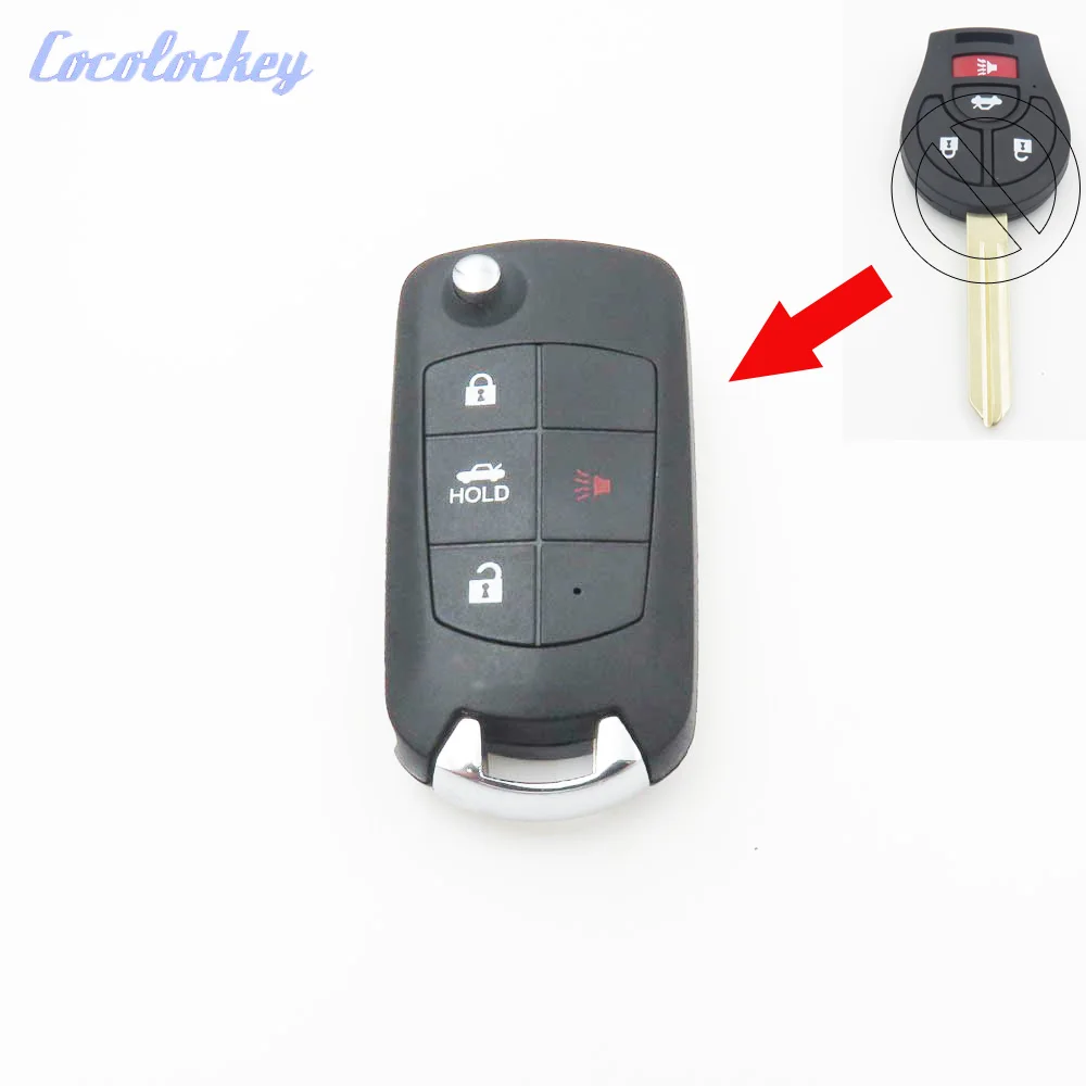 Cocolockey Newest Modified Flip Remote Key Shell Fit for NISSAN TIIDA LIVINA MARCH Replacement Folding Shell Key 3+1 ButtonS