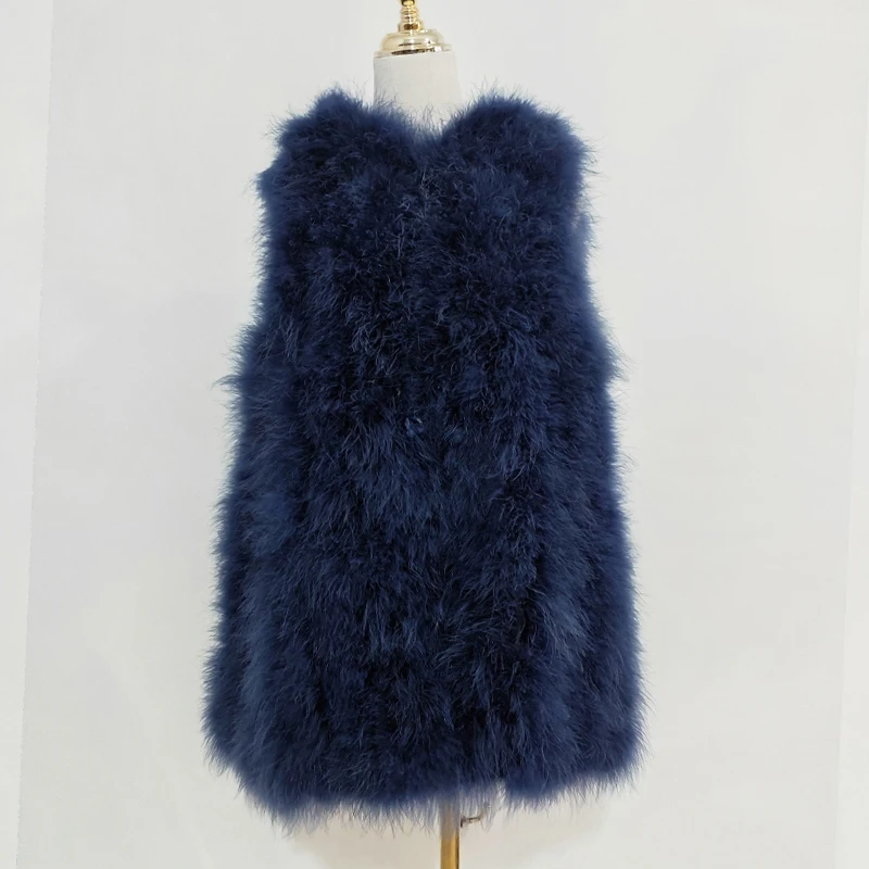 New ostrich hair vest 70 cm long plus hat small fresh 100% turkey feather vest real fur coat Encrypted hand weaving