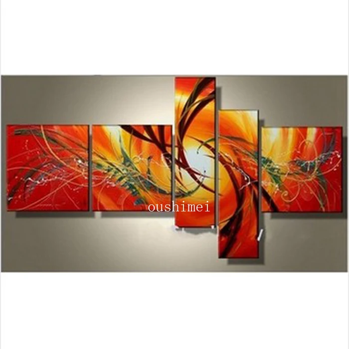 Hand Painted Sunlight Dance Charm Rays Abstract Group Landscape Wall Home Decor Oil Painting On Canvas 4pcs/set Wall Painting