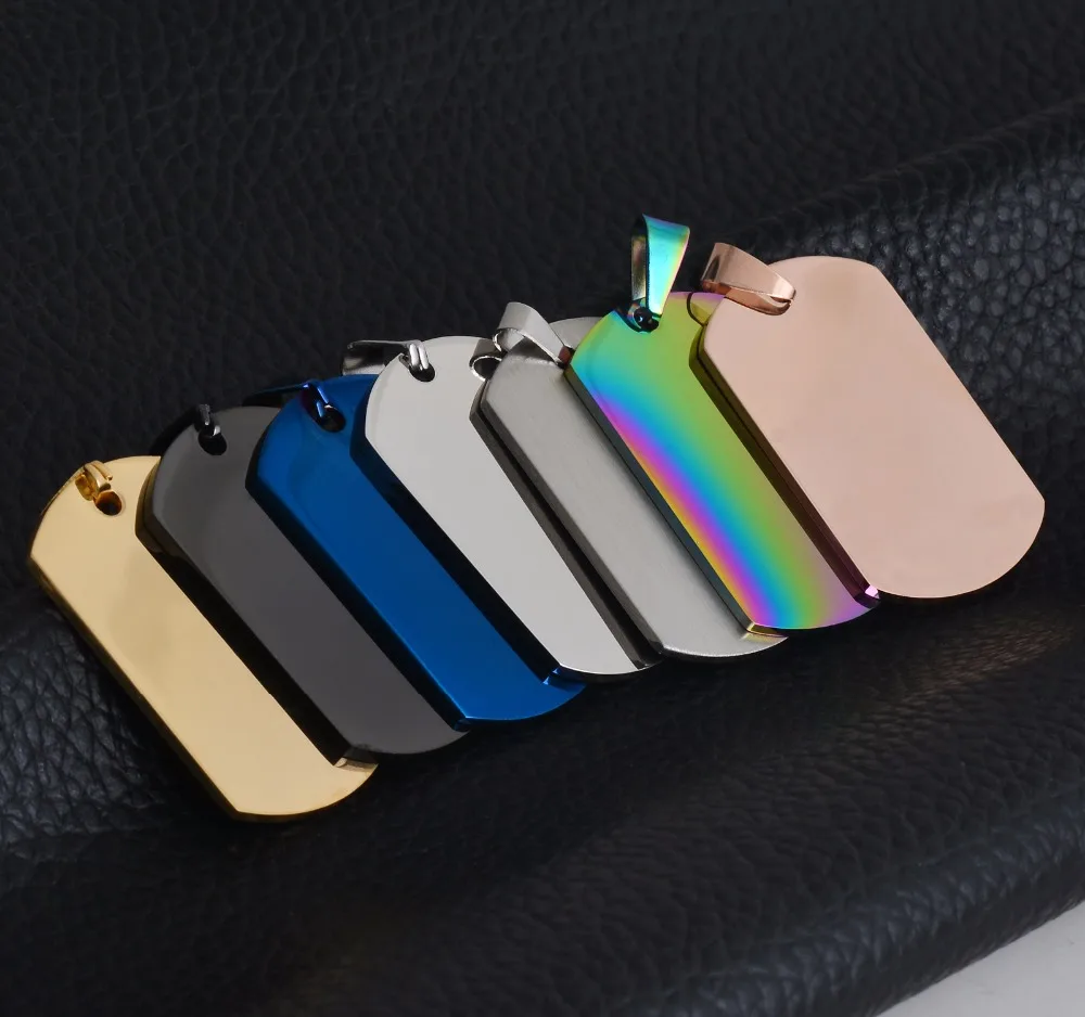 5Pcs Whole Sale 7 Colors Military Tag Men Jewelry Stainless Steel Necklace Pendant High Polished Necklace