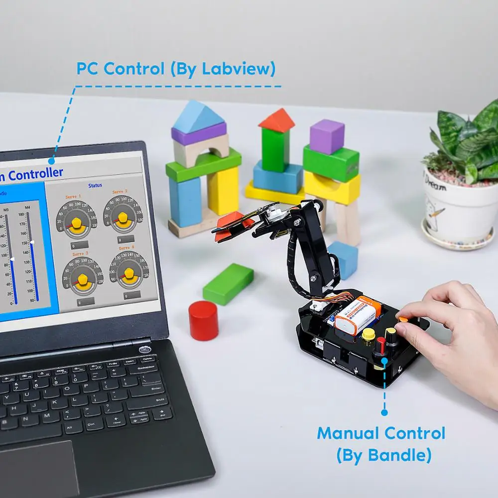 SunFounder Electronic Diy Robotic Arm Kit 4-Axis Servo Control Rollarm with Wired Controller for Arduino Uno R3