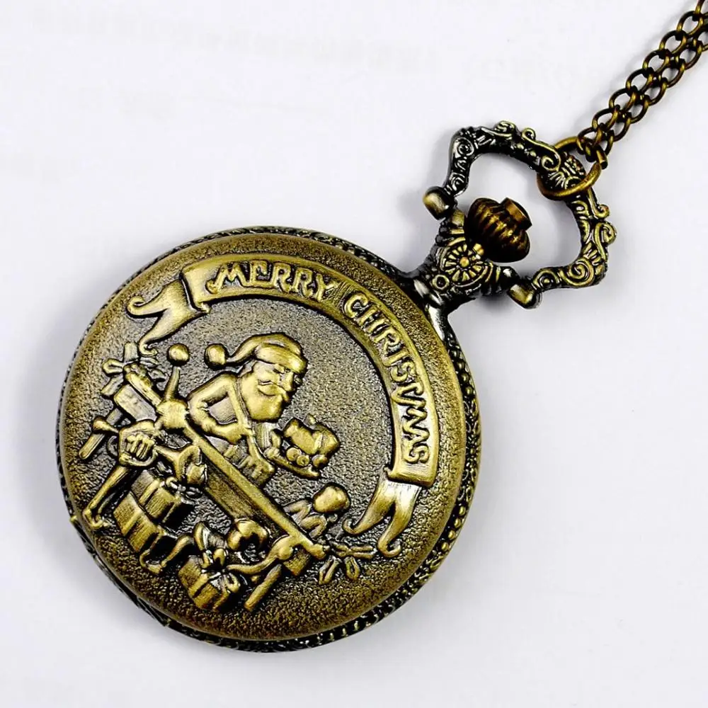 

8007 Trend Retro Santa Christmas Gift Quartz Pocket Watch with Necklace