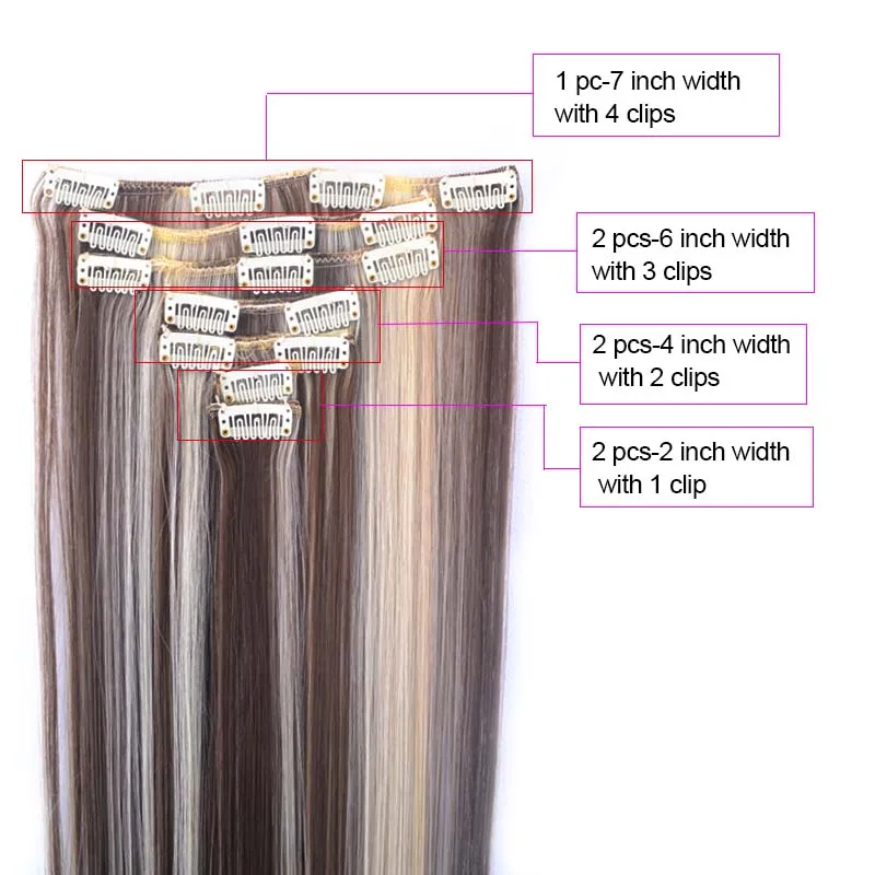 Jeedou Long Straight Clip in Hair Extensions 7pcs/set For Full Head Synthetic Hairpiece Black Light Brown Color