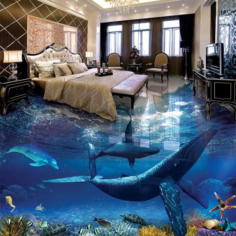 PVC Self Adhesive Waterproof Floor Sticker Whale Dolphin Undersea World 3D Floor Tiles Bathroom Bedroom Vinyl Murals Wall Paper