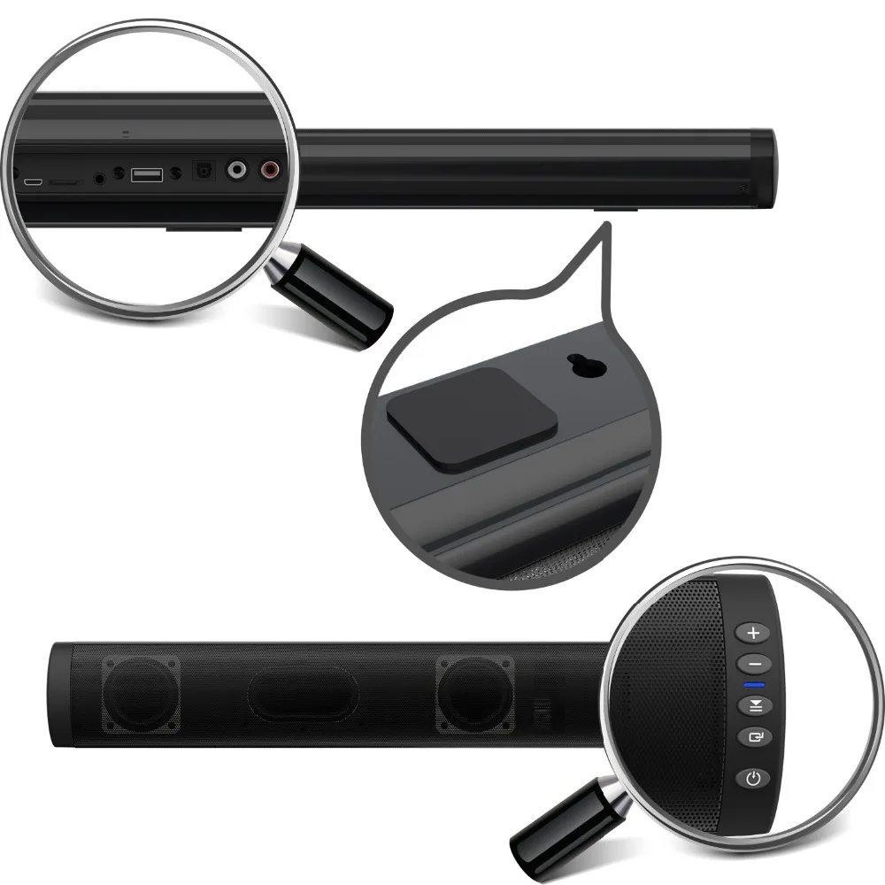 Беспроводная Bluetooth-Колонка 20 Вт, Саундбар для телевизора, музыкальная колонка, поддержка домашнего кинотеатра 3,5 мм, RCA, с настенным креплением