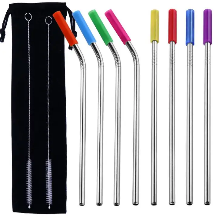 

100sets 8pcs 10.5" Long Stainless Steel Reusable Straws for 20oz 30oz Tumbler Mugs Mason Jar with Silicone Tips & Cleaning Brush