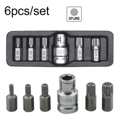 6 in 1 Torx Screwdriver Bits 12 Point Spline 10mm Hex Shank Impact Bit M5 M6 M8 M10 M12 with 1/2