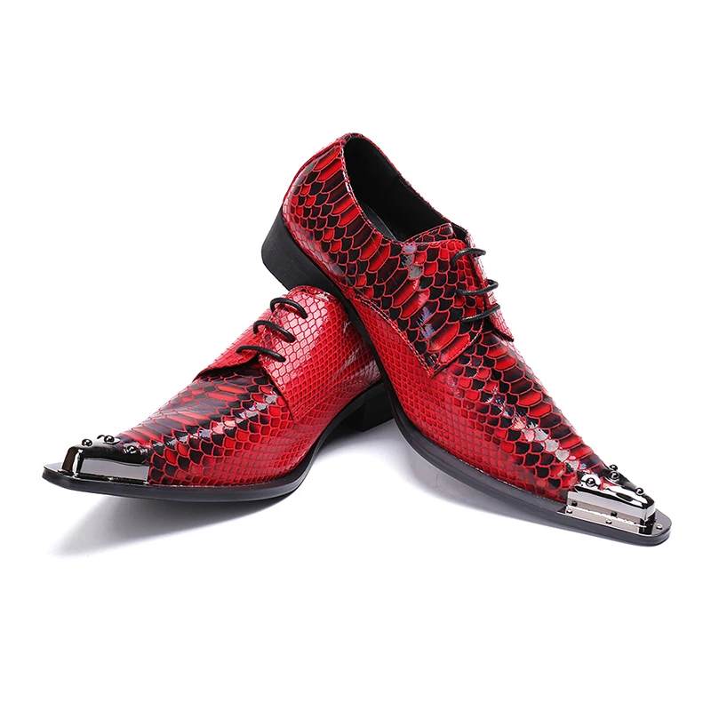 Red dress party wedding shoes men lace up handmade shoe italian steel toe elegant genuine leather crocodile oxford plus size13