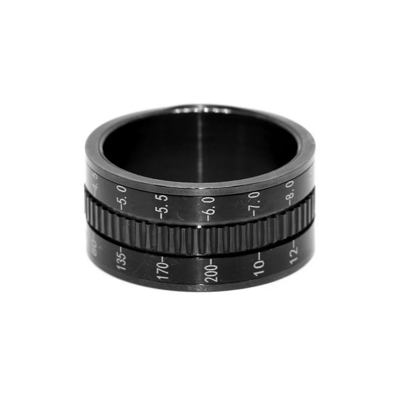 Stainless Steel Black Plated Camera Telephoto Lens Design Spinner For Men's Ring