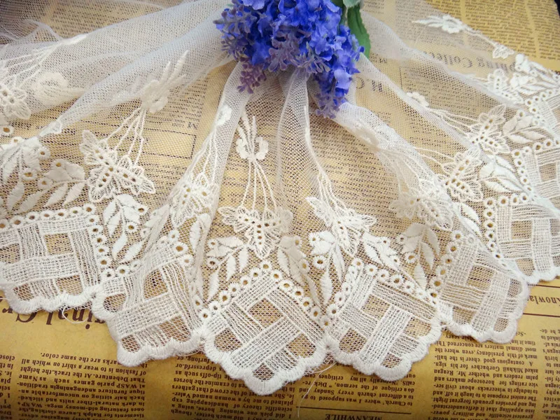 

5 yard/lot width 26cm 10.23" beige mesh embroidery lace trim ribbon fabric for dress clothing DW20006L4K481