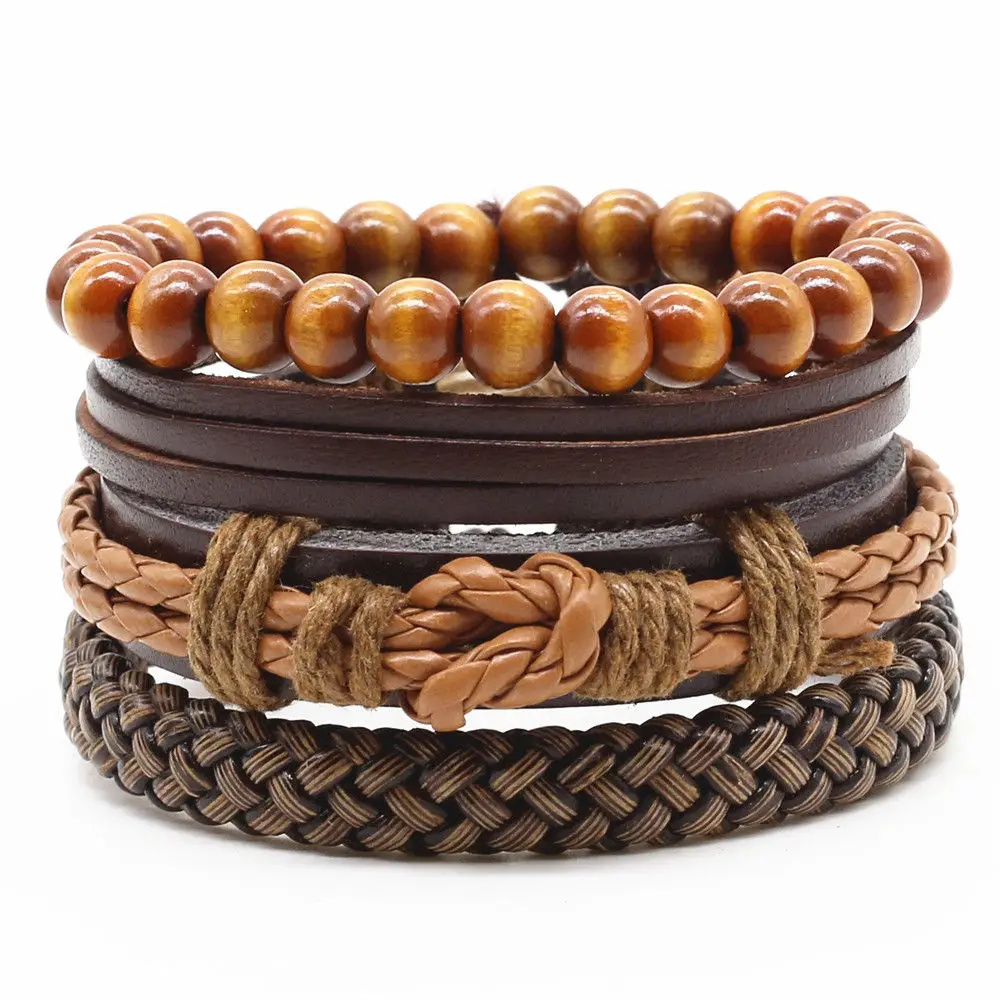 New Fashion Weave Vintage Beads Leather Black Male Men Bracelets Women Female Jewelry Accessories