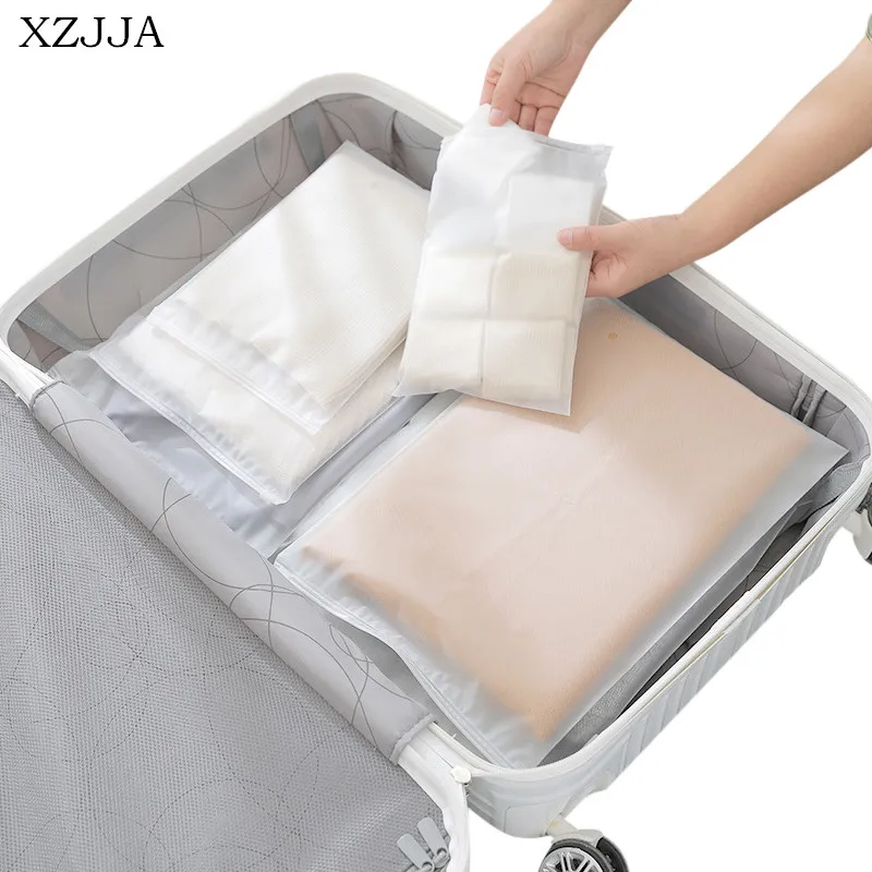 XZJJA 5Pcs Luggage Organizer Storage Bags Transparent Zip Lock Plastic Bags Travel Clothes Shoes Cosmetics Ziplock Bag Set Pouch